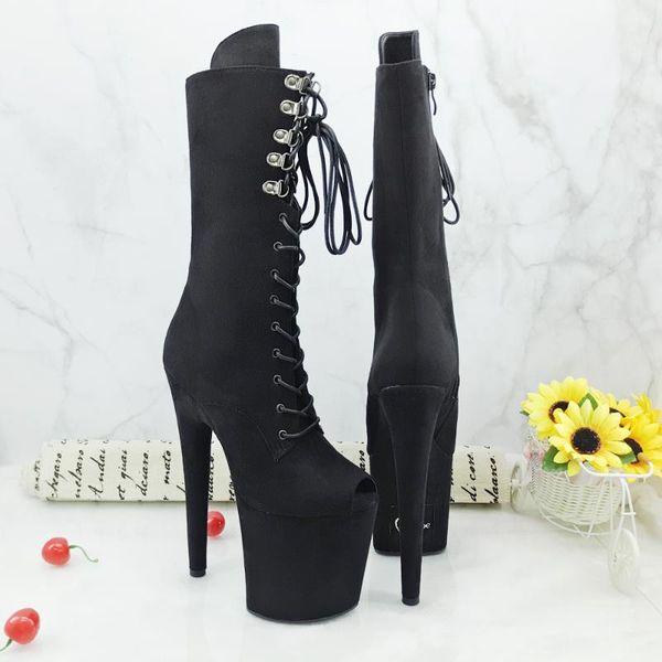 

leecabe 20cm/8inches pole dancing shoes with black suede high heel platform boots open toe pole dance boot