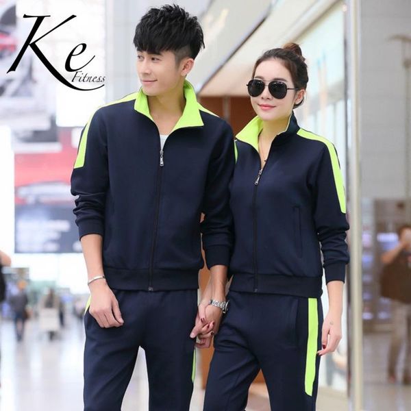 

ke new 2020 sportswear man woman tracksuit sport set running couples plus size big extra long sleeve blue green korean silk, White;black