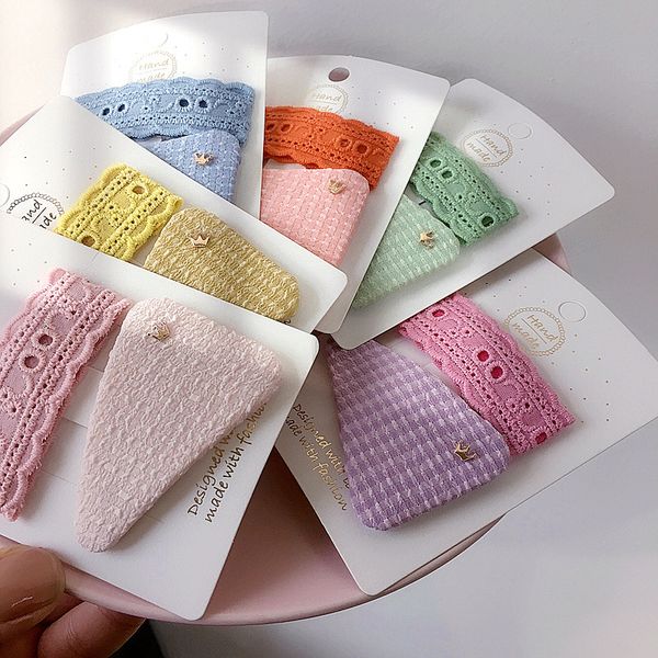 

2020 новый корейский стиль мода childrenhair булавки простые кружева треугольник плед полосы заколки для волос для девочек аксессуары для во, Slivery;white