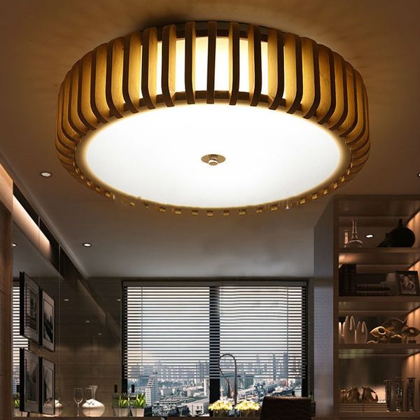 2020 Chinese Wooden Led Drop Ceiling Lamp Creative Wood Round