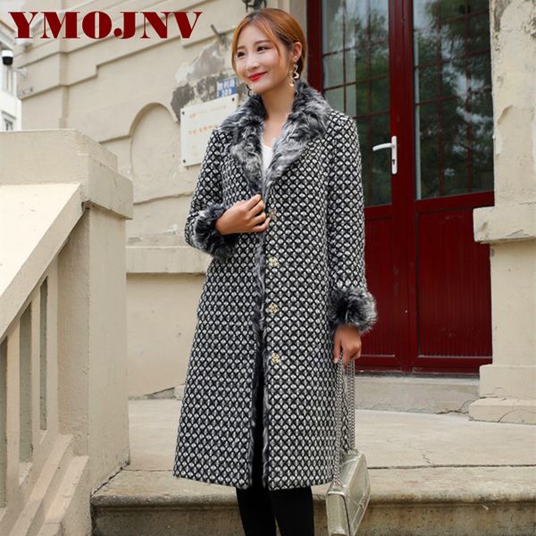 

2018 new tweed wool coat, long female lamb, fur inside, haining fur coat, Black