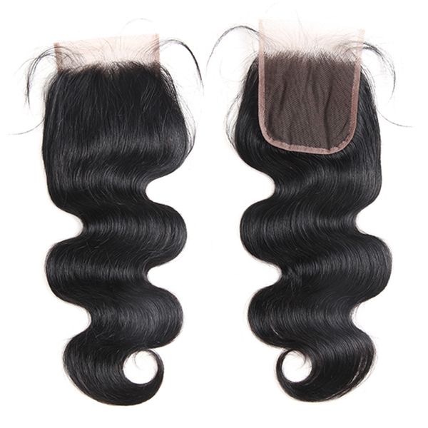 

необработанные бразильский body wave virgin человеческих волос шнурка закрытие перуанский малазийский индийский свободная часть 4 х 4 lace t, Black;brown