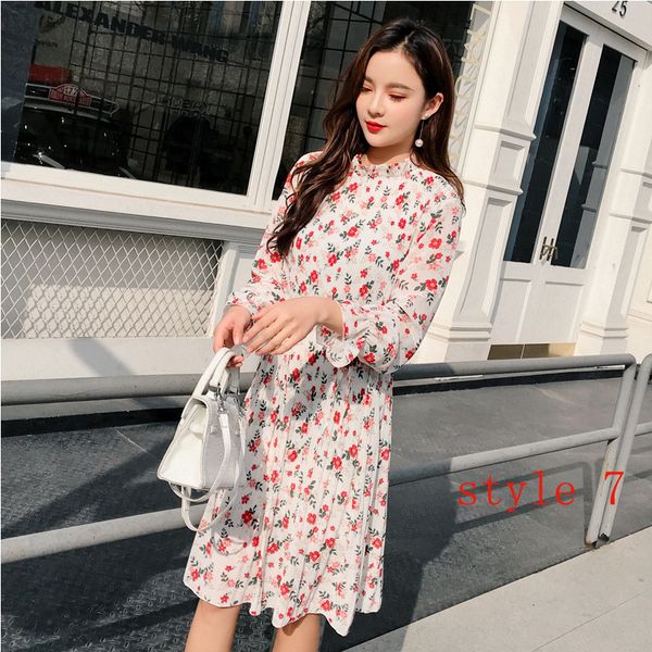 

summer dress women designer clothes two layers floral chiffon dress elastic waist women spring lace up flare sleeve dress femme 2019, Black;gray