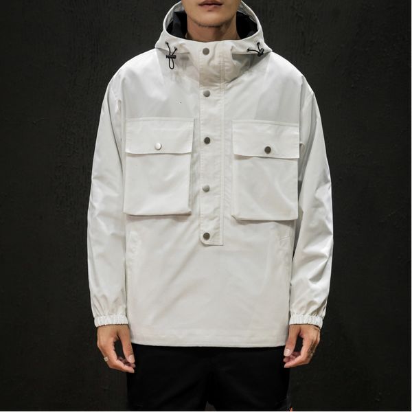 

autumn pullover jacket men fashion solid color casual big pocket tooling hooded jacket man loose hip hop bomber men m-5xl, Black;brown