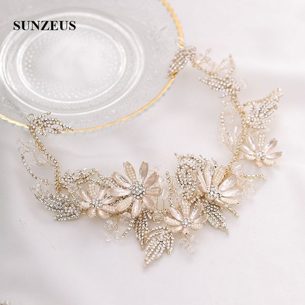 

2020 gold flowers headband crystals bridal hairband new wedding head band for bride accessoire de mariage sq456