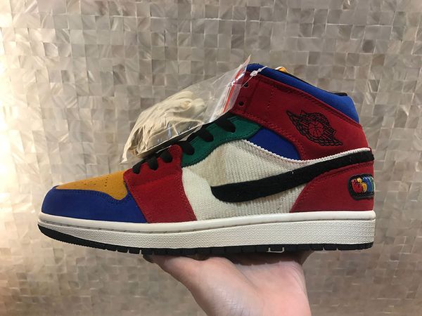 

mid-1 blue the great x fearless red brown men basketball shoes sports sneaker 1s btg mix suede corduroy mens trainer