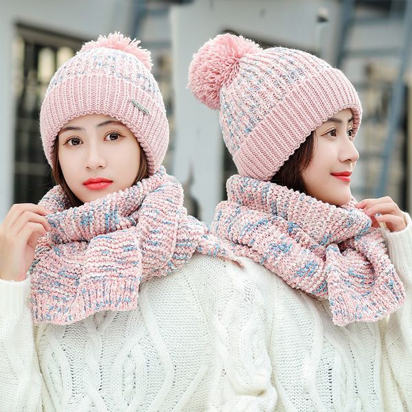 

winter hat and scarf set women classic plus thick kitted winter hats scarves warm accessories, Blue;gray