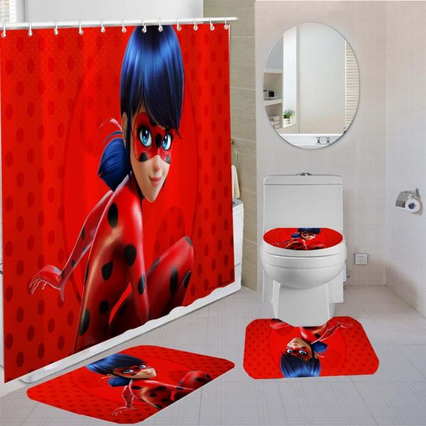 

anime beauty print 4 piece bathroom set waterproof bath curtain bath rugs mat and toilet lid cover hooks shower curtain set