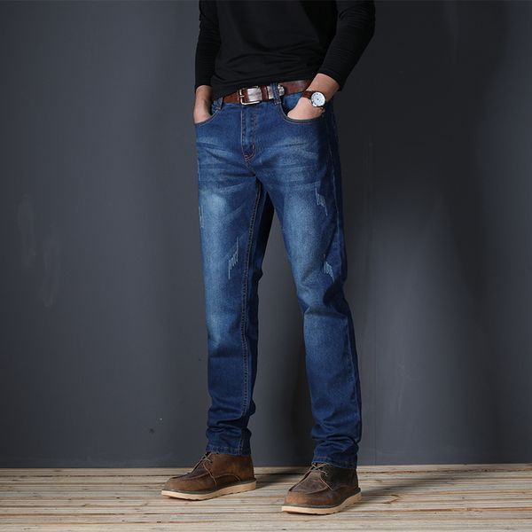 

men's jeans plus size 30 46 48 men business casual male denim pants straight slim fit trousers yong man, Blue