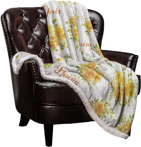 

double lamb cashmere blanket sofa winter super warm spring yellow flower bloom throw blankets for office bedspread