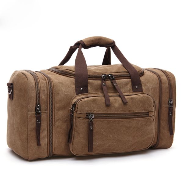 

men travel bag canvas multifunction leather bags carry on luggage bag men tote large capacity utility weekend overnight bag
