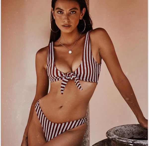 

bikini knotted with special stripe cloth for women's split swimsuit