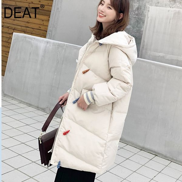 

deat] 2019 winter new pattern japan style slim thin edition thick down warm solid hooded horn button cotton coat female at129, Black