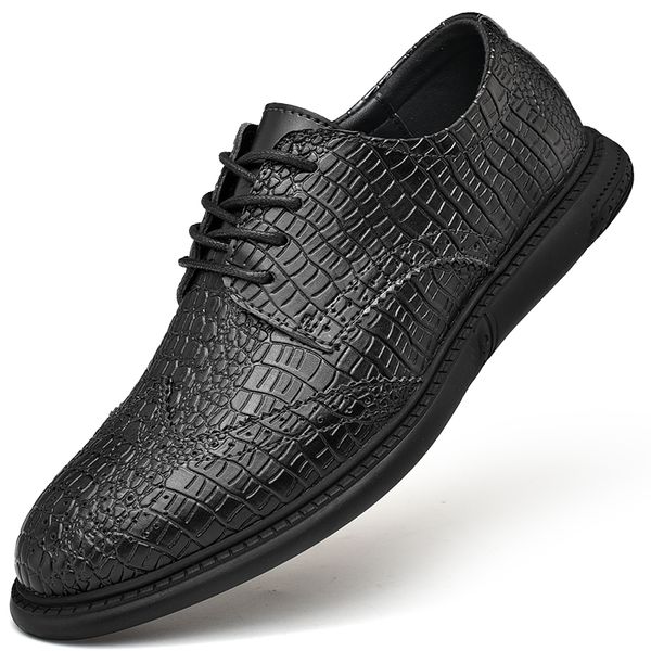 

2019 british style men's trend pointed toe brogues shoes men wedding crocodile leather dress shoes black formal men