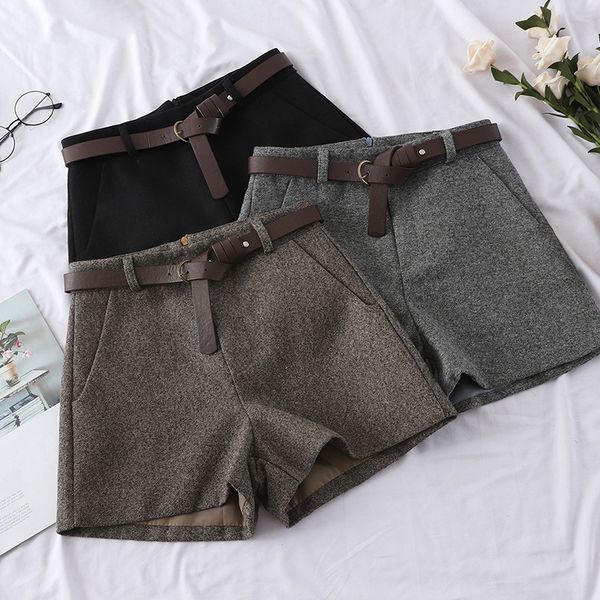 

2019 fashion winter spring women straight shorts outerwear office sashes casual short wide leg woman warm shorts, White;black