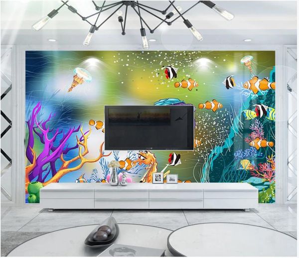 

fashion p custom 3d wallpaper children's room cartoon underwater world aquarium theme space tv background wall painting