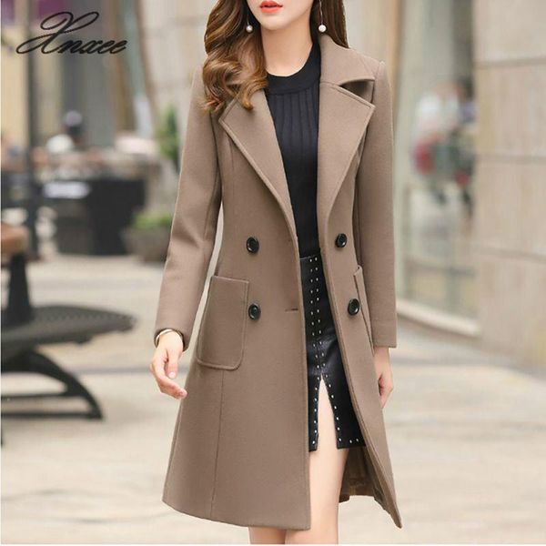 

long slim blend outerwear 2019 women overcoat wool coat autumn winter jacket clothes, Black