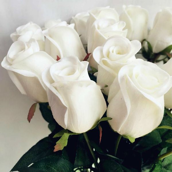 Rosas de látex falsas simuladas de um toque real 43 cm de comprimento 12 cores para flores decorativas artificiais de festa de casamento