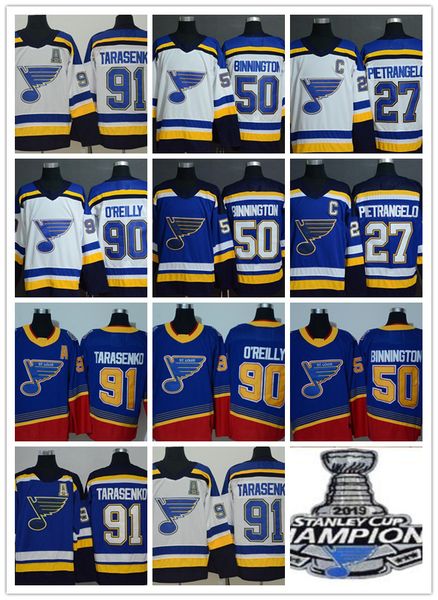 

new best сент-луис блюз хоккей джерси 50 binnington 27 пьетранджело 90 о'райли 91 тарасенко трикотажные изделия, Black;red