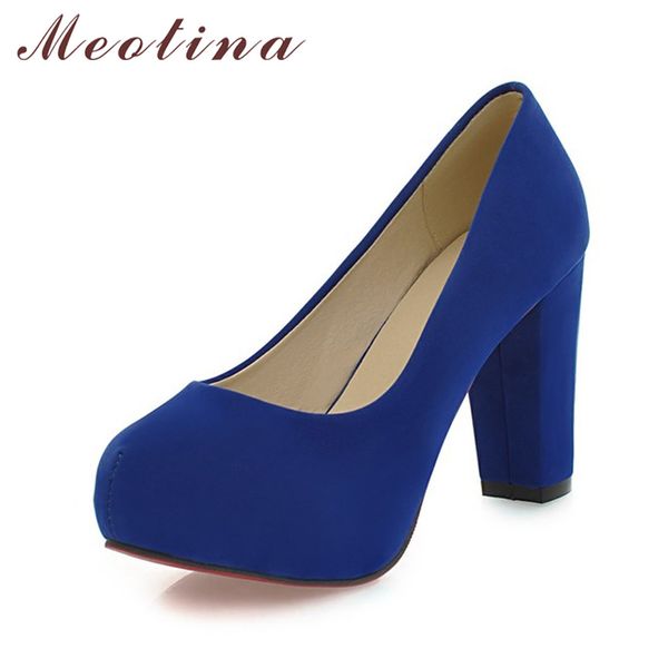 

meotina shoes women pumps thick high heels round toe high heels platform pumps shoes party shoes blue red large size 42 43, Black