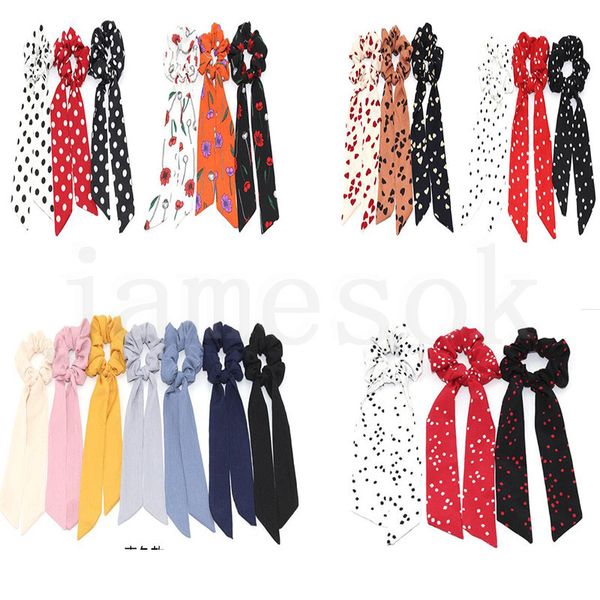 

new wave point print scrunchie hairband scarf elastic hairband bow hair girls hair ties hair accessories dc931, Slivery;white