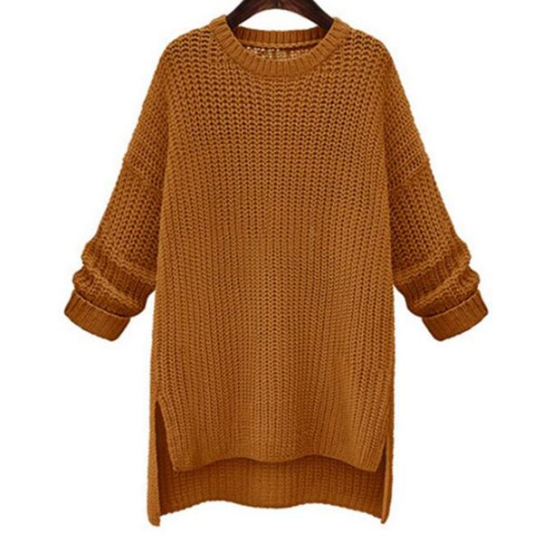 

winter medium and long section split ends sweater womens knitted long sleeve solid blouse shirt round neck pullovers s265, White;black