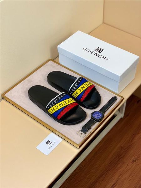 

with box 19ss new luxury designer given colorful ribbons flip flop sandals fashion men women sliders summer beach slippers outdoor shoes, Black