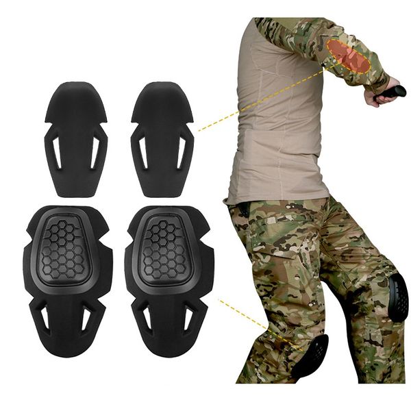 

4pcs/set hunting protective gear knee pads sports safety guard elbow pads paintball skate scooter kneepads, Black;gray