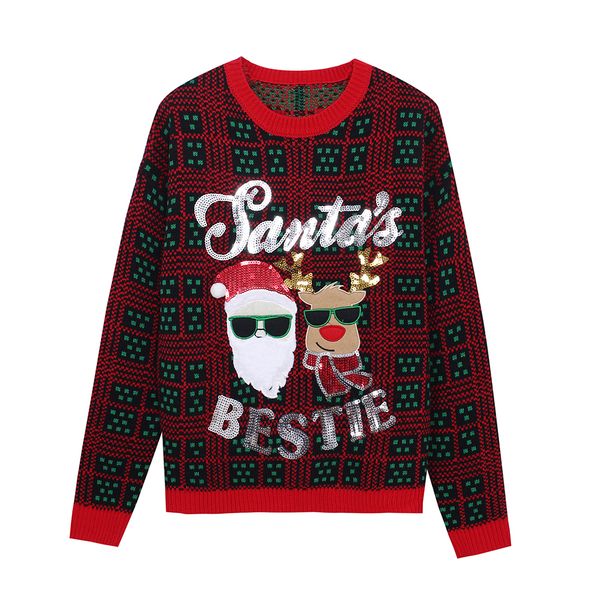 

santa christmas reindeer printed sweater popular women o-neck long sleeve 2019 women's autumn/winter casual wear #, White;black