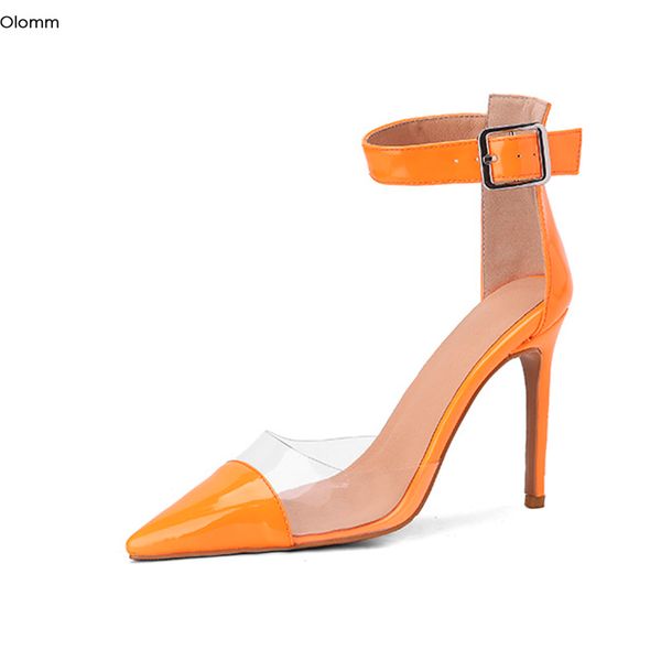 

rontic new women ankle strap pumps stiletto high heels pumps pointed toe gorgeous orange party shoes women plus us size 5-15, Black