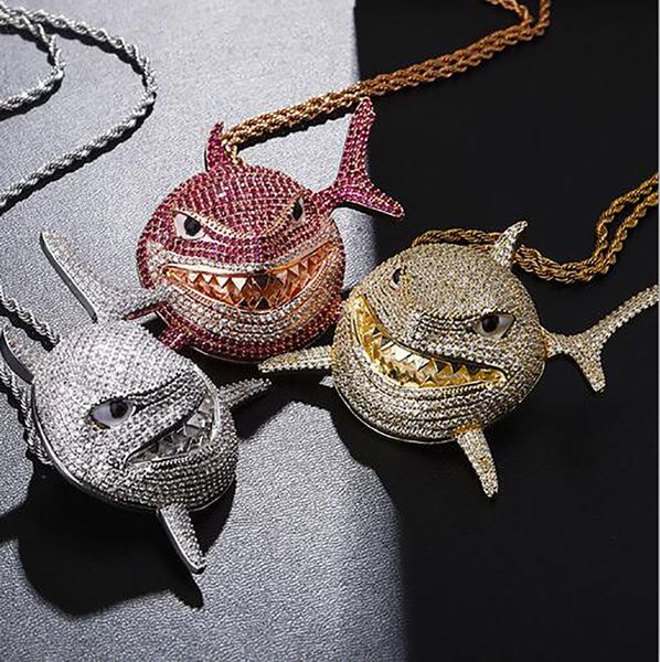 Mens INS 6IX9INE Shark Collana 69 Rapper Animal Pendant Micro Pave Cubic Zirconia Tennis Chain Regalo di San Valentino di Natale