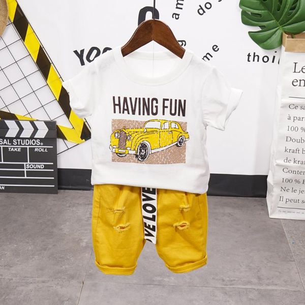 

boys children suit summer beach kid baby cotton cartoon sets o-neck cartoon short sleeve t-shirt pants sets 2-7year, White