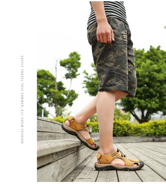 

first layer leather sandals men 2020 new wave summer men's outdoor sports and leisure baotou beach shoes men, Black