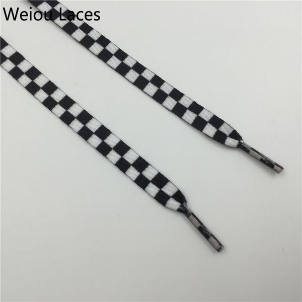 

weiou flat black and white grid shoe lace sublimated printing polyester checkered ribbons shoelaces heavy duty sneaker lacing