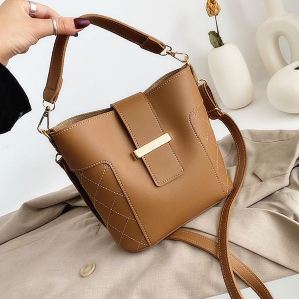 

women's shoulder bag bucket bag new korean simple broadband diamond check embroidered line handbag diagonal