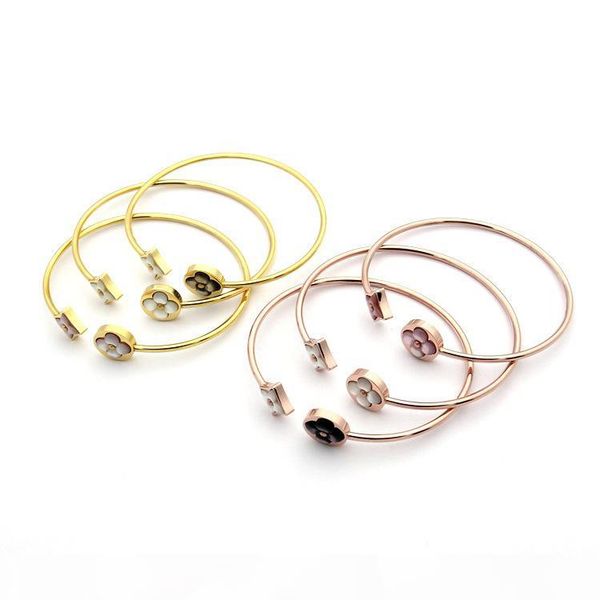 

women pink agate open bracelet classic design bangle rose golden woman party charm jewelry, Black