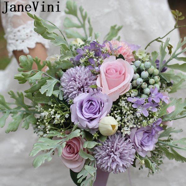 Acheter Janevini Macaron Couleur Nuptiale Fleur Brides Bouquet Fleurs Mariage Lavande Pourpre Blush Rose Roses Artificielles Bouquets De Mariage De
