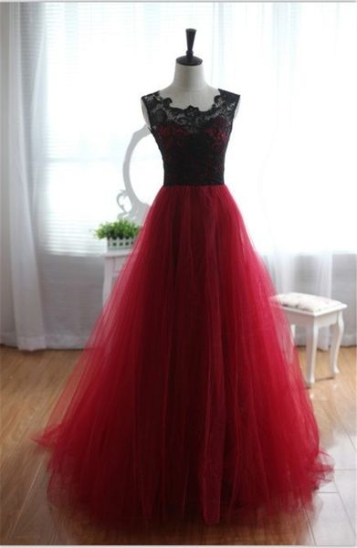 

2019 charming long tulle a-line prom dresses scoop neck lace long crystals formal evening party dress bridesmaid wear party gown qc1352, Black