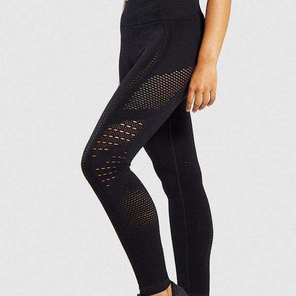 

new stretch high-waisted seamless leggings sport skinny mesh leggings for women, Black