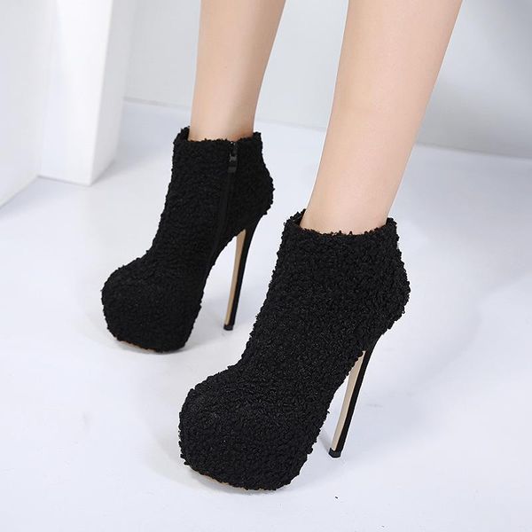 

2018 new ladies 16cm super high heel snow boots large size women's shoes, Black