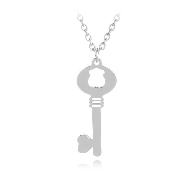 

30 hollow bear love heart key lock unique symbol pendant necklace unlocking tool animal lucky woman mother men's family gifts jewelry, Silver