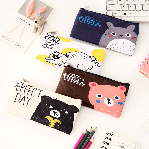 

24 pcs/lot cartoon bear school pencil case cute animal pencil bag stationery pen pouch office school supply canetas zakka