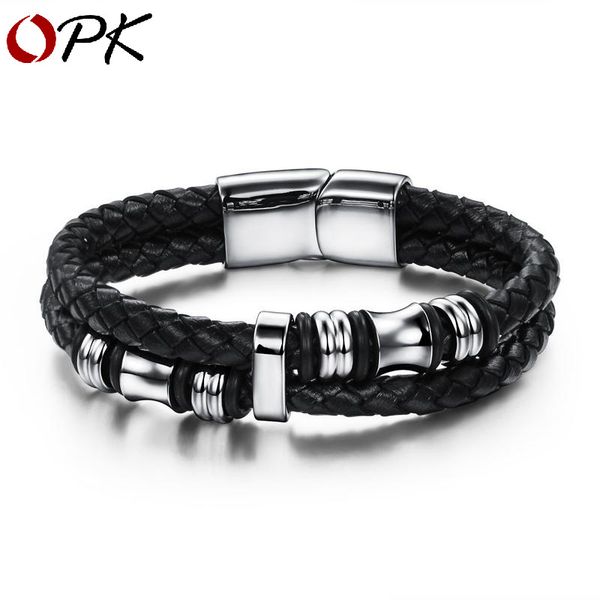 

handwear new european and american men's leather bracelet, Black