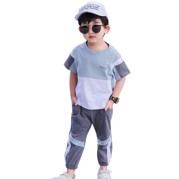 

boys summer clothes clothing set 2020 new casual o-neck fashion patchwork short sleeve two pieces clothing suit high quality, White