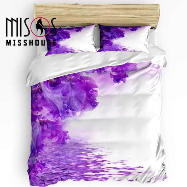 

misshouse bedding sets flower purple hibiscus home textile 3pcs duvet cover set comforter cover pillowcases