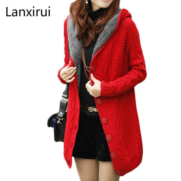 

women's knits & tees winter hooded cardigan cashmere sweater women coat thick warm sueter mujer long sleeve knitted cardigans female po, White