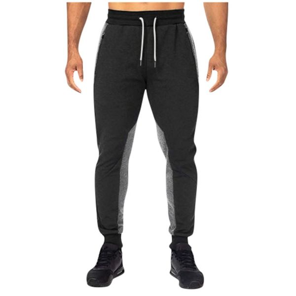 

men's patchwork sweatpants spliced men casual loose patchwork drawstring elastic waist long pants trousers spodnie meskie 2019, Black