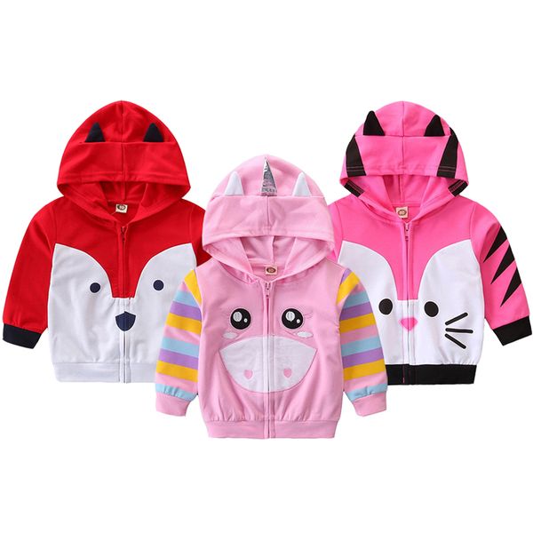 

4 style cute cartoon animal kids jacket spring autumn casual thin section girl coat comfortable cotton hooded zipper baby jacket, Blue;gray