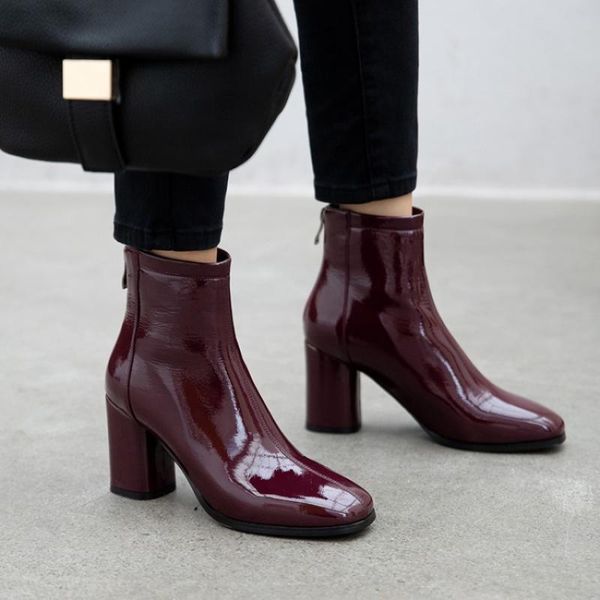 

women's shoes woman boots wedding shoes patent leather square work with high with, Black