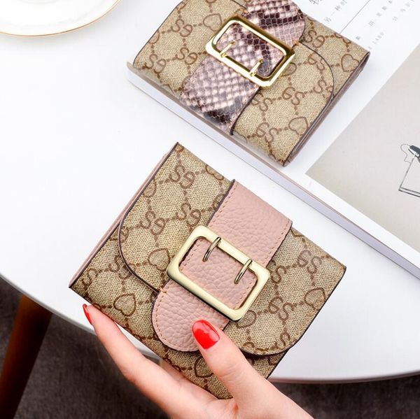 

2019 new European and American large clasp wallet folding simple leather wallet for lady business leisure wallet